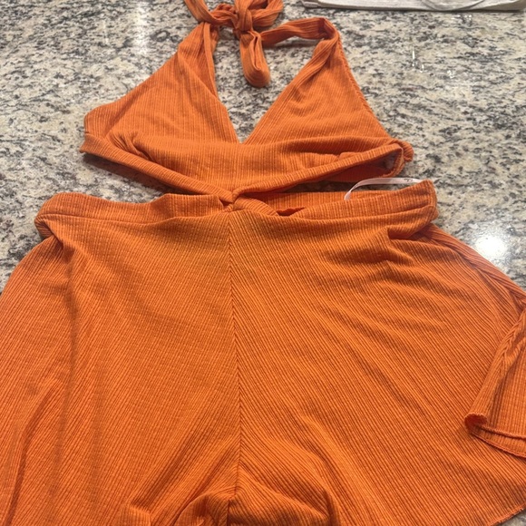 Lulus Pants - Lulu's Vibrant Orange Knit Romper